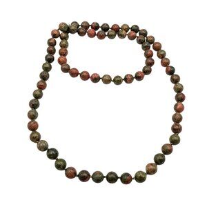 Vintage 32-Inch Unakite Beaded Necklace